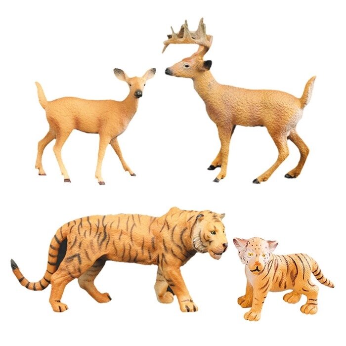 Набор фигурок "Мир диких животных": семья тигров и семья оленей, 4 предмета от компании Интернет-гипермаркет «MALL24» - фото 1