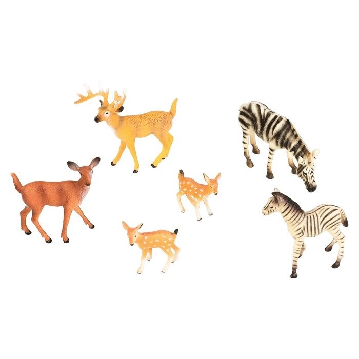 Набор фигурок "Мир диких животных": семья зебр и семья оленей, 6 предметов от компании Интернет-гипермаркет «MALL24» - фото 1