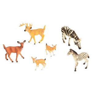 Набор фигурок "Мир диких животных"семья зебр и семья оленей, 6 предметов