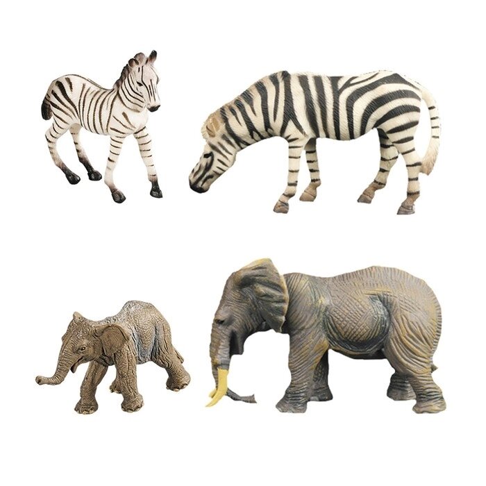 Набор фигурок "Мир диких животных": семья зебр и семья слонов, 4 предмета от компании Интернет-гипермаркет «MALL24» - фото 1