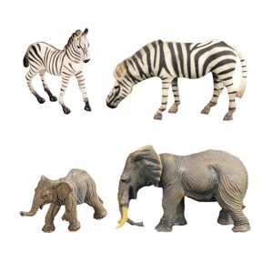Набор фигурок "Мир диких животных"семья зебр и семья слонов, 4 предмета