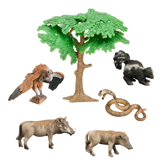 Набор фигурок "Мир диких животных": скунс, 2 бородавочника, змея, стервятник, 6 фигурок от компании Интернет-гипермаркет «MALL24» - фото 1