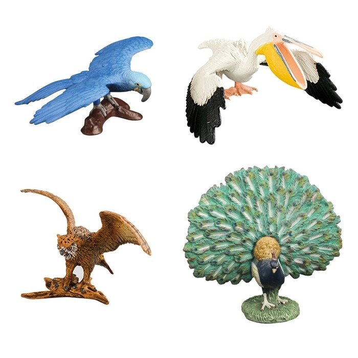 Набор фигурок "Мир диких животных": сокол, попугай ара, павлин, пеликан, 4 фигурок от компании Интернет-гипермаркет «MALL24» - фото 1