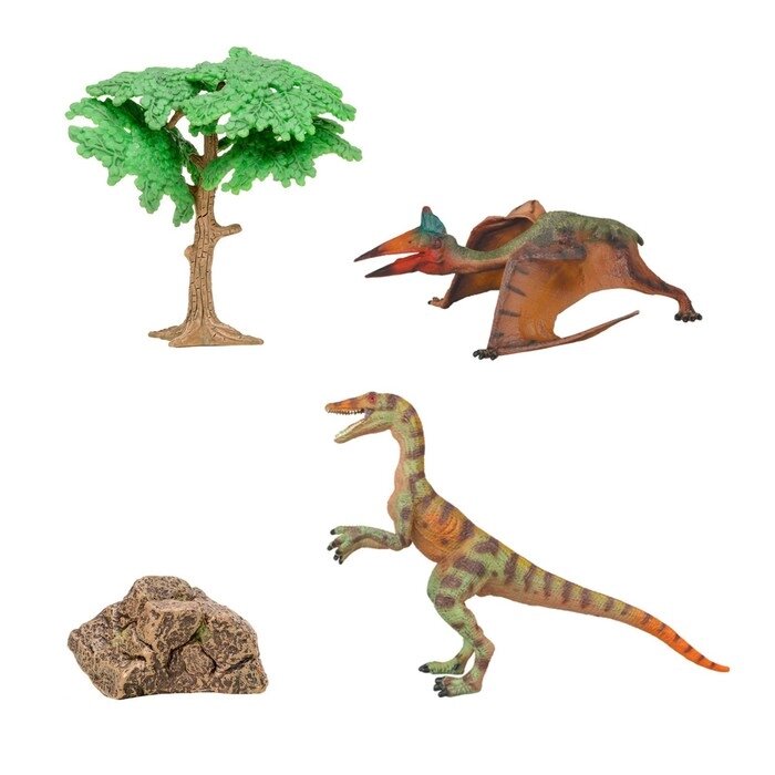 Набор фигурок "Мир динозавров": велоцираптор, птеродактиль 4 предметов от компании Интернет-гипермаркет «MALL24» - фото 1