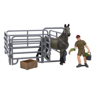Набор фигурок "Мир лошадей"лошадь, фермер, ограждение, кормушка с овощами, 4 предметов