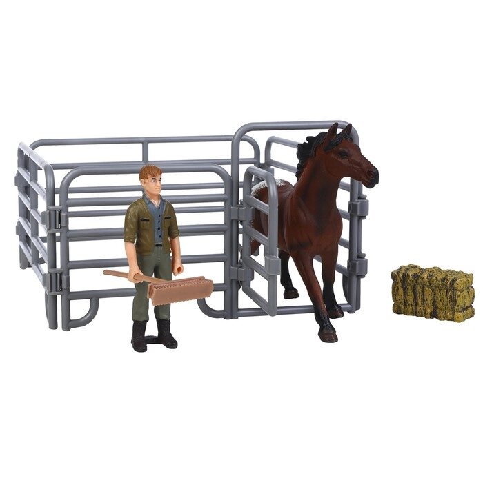 Набор фигурок "Мир лошадей": лошадь, фермер, ограждение, щетка, 5 предметов от компании Интернет-гипермаркет «MALL24» - фото 1