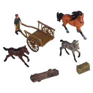 Набор фигурок "Мир лошадей"лошадь и 2 жеребенка, фермер, телега, 7 предметов