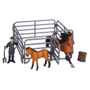 Набор фигурок "Мир лошадей"лошадь и жеребенок, фермер, ограждение, 6 предметов