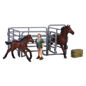 Набор фигурок "Мир лошадей"лошадь и жеребенок, зоолог, ограждение, 5 предметов