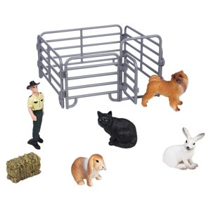 Набор фигурок "На ферме"2 кролика, кошка, собака, рейнджер, ограждение, 7 предметов