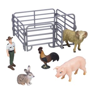 Набор фигурок "На ферме"баран, кролик, петух, свинья, рейнджер, ограждение, 6 предметов