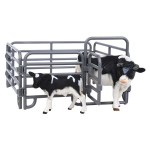 Набор фигурок "На ферме"корова черная с белым, теленок, ограждение-загон, 3 предмета