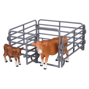 Набор фигурок "На ферме"корова рыжая, теленок, ограждение-загон 3 предмета
