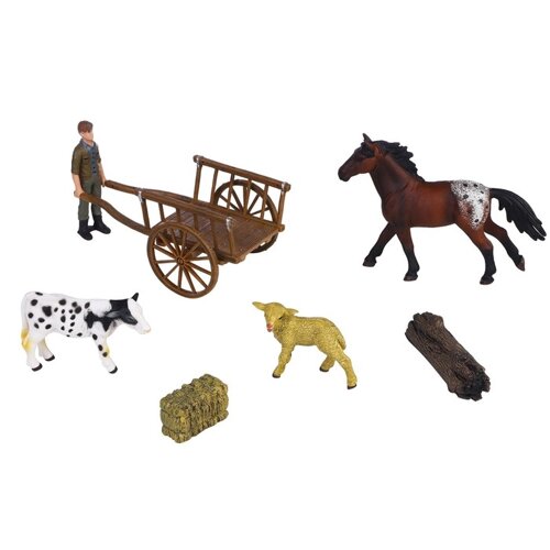 Набор фигурок "На ферме"лошадь, овца, теленок, фермер, телега, 7 предметов