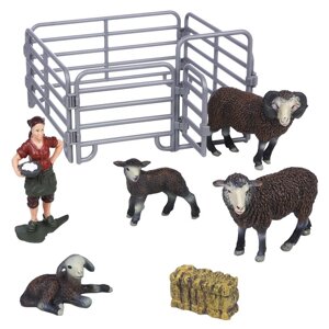 Набор фигурок "На ферме"семья баранов, фермер, ограждение, 6 предметов