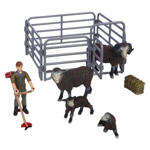 Набор фигурок "На ферме"семья баранов, фермер, ограждение-загон, аксессуары, 8 предметов 1005151