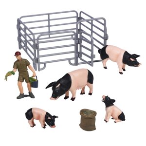 Набор фигурок "На ферме"семья свиней, фермер, ограждение, 7 предметов