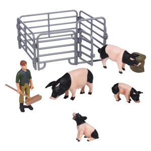 Набор фигурок "На ферме"семья свиней, фермер, ограждение-загон, аксессуары, 8 предметов