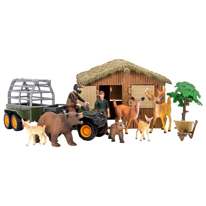 Набор фигурок: олени, медведи, фермер, квадроцикл для перевозки животных, инвентарь, 14 шт от компании Интернет-гипермаркет «MALL24» - фото 1
