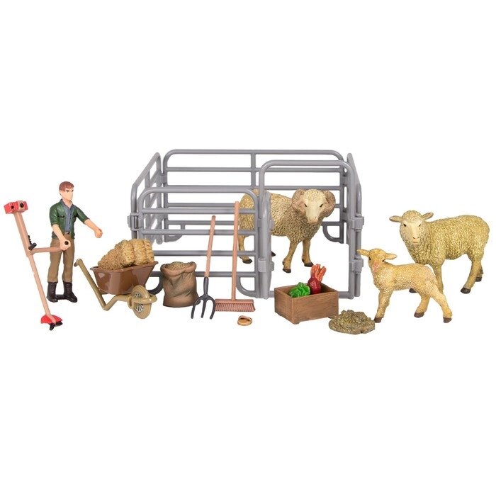 Набор фигурок: овцы, фермер, инвентарь, 17 предметов от компании Интернет-гипермаркет «MALL24» - фото 1