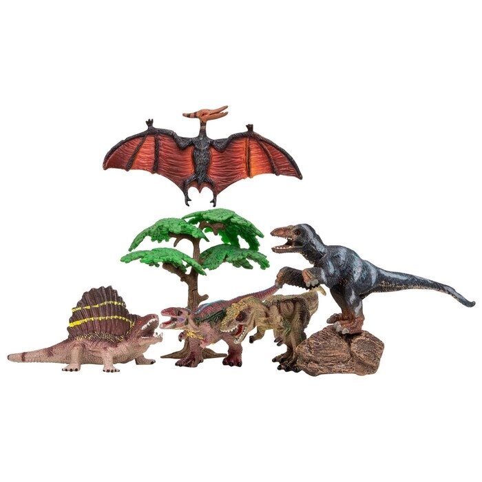 Набор фигурок: птеродактили, диметродон, тираннозавр, троодон, велоцираптор, 7 предметов от компании Интернет-гипермаркет «MALL24» - фото 1