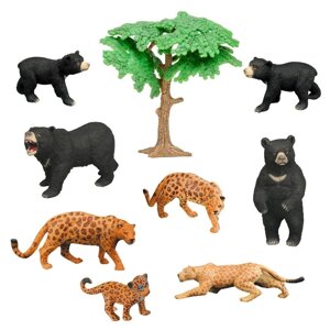 Набор фигурок: семья гималайских медведей и семья ягуаров, 9 предметов