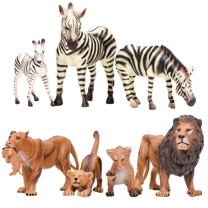 Набор фигурок: семья львов и семья зебр, 7 предметов от компании Интернет-гипермаркет «MALL24» - фото 1