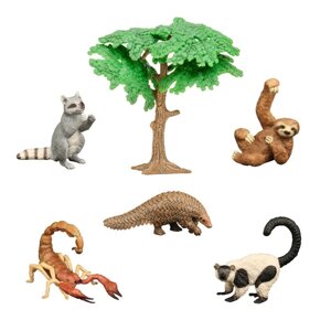 Набор фигурок: скорпион, обезьяна, ленивец, броненосец, енот (набор из 6 предметов