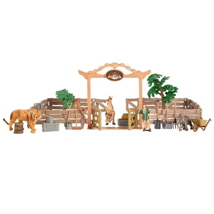 Набор фигурок: тигр, слоненок, кенгуру, фермер, инвентарь, 20 предметов от компании Интернет-гипермаркет «MALL24» - фото 1