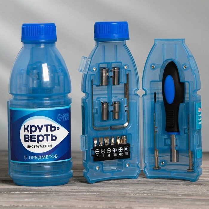 Набор инструментов в бутылке "Круть Верть", универсальный, 15 предметов от компании Интернет-гипермаркет «MALL24» - фото 1