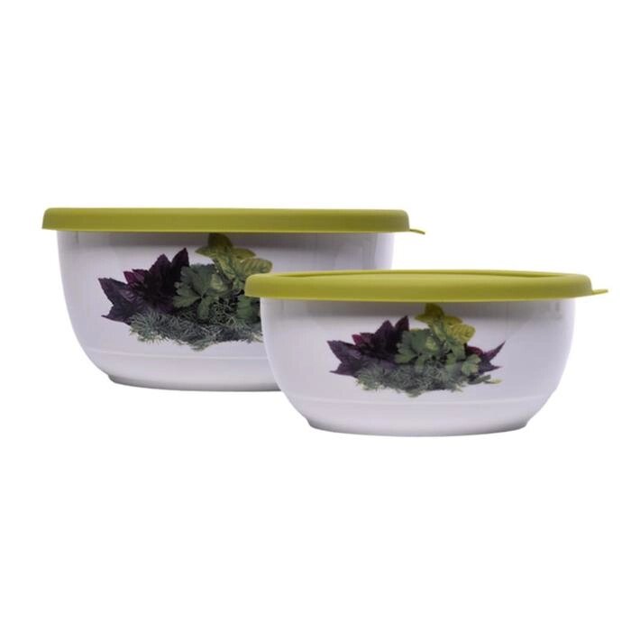 Набор из 2-х керамических салатников с силиконовыми крышками, 0.6/1.2 л от компании Интернет-гипермаркет «MALL24» - фото 1