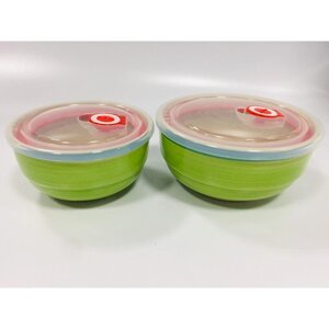 Набор из 2 салатников с пластиковыми крышками Elrington "Аэрограф зелень лета"
