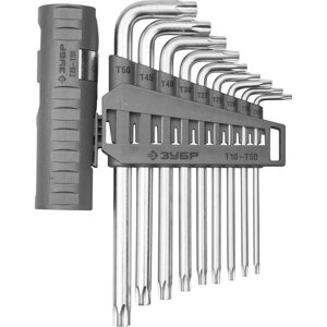 Набор ключей имбусовых ЗУБР 2745-4-1_z01, длинные с шариком, Cr-Mo, TORX Т10-Т50, 9 пред