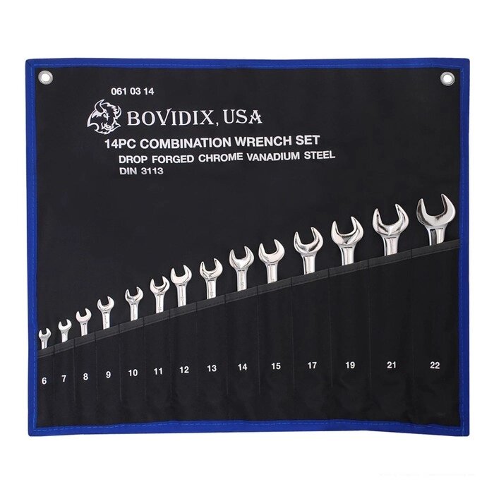 Набор ключей комбинированных BOVIDIX 610314, 6-22 мм, 12 граней, 14 шт, Cr-V от компании Интернет-гипермаркет «MALL24» - фото 1