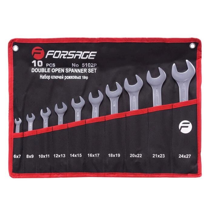 Набор ключей рожковых Forsage F-5102P, 6x7 мм-24х27 мм, 10 предметов, на полотне от компании Интернет-гипермаркет «MALL24» - фото 1