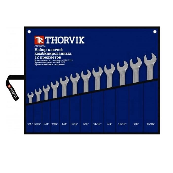 Набор ключей Thorvik 52916, комбинированных, в сумке, дюймовых, 1/4"--15/16", 12 предметов от компании Интернет-гипермаркет «MALL24» - фото 1
