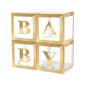 Набор коробок для воздушных шаров BABY, золото, 30*30*30 см, в упаковке 4 шт.