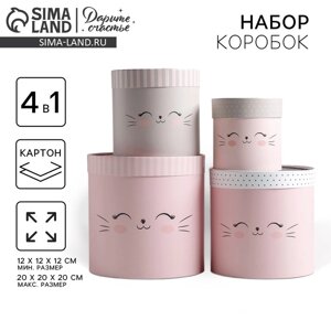 Набор коробок из тонкого картона 4 в 1 "Мордочки", 12 х 12 - 20 х 20 см