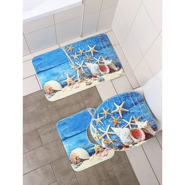 Набор ковриков для ванны и туалета "Ракушки", 3 шт: 3745, 3745, 4575 см от компании Интернет-гипермаркет «MALL24» - фото 1