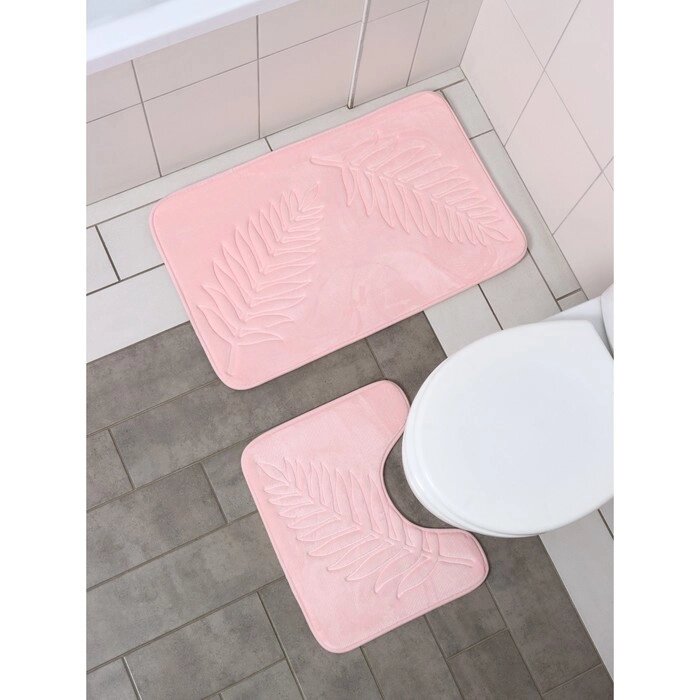 Набор ковриков для ванны и туалета "Тропики", 2 шт: 4050, 5080 см, цвет светло-коричневый от компании Интернет-гипермаркет «MALL24» - фото 1