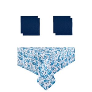 Набор кухонный Bluebird: скатерть 110х140 см, салфетка сервировочная 40х40 см. 4 шт, цвет синий