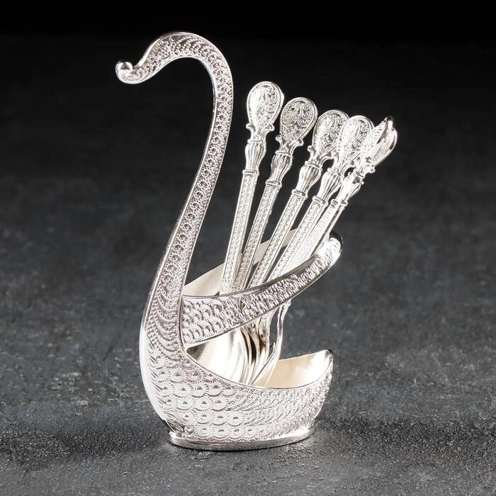 Набор ложек на подставке "Серебро лебедь", 6 шт, цвет серебряный от компании Интернет-гипермаркет «MALL24» - фото 1