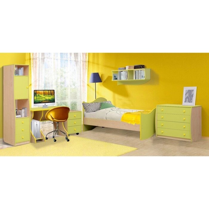 Набор мебели для детской комнаты "Юниор-11.1", 3750  500  1850 мм, дуб молочный / лайм от компании Интернет-гипермаркет «MALL24» - фото 1
