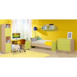Набор мебели для детской комнаты "Юниор-11.1", 3750 500 1850 мм, дуб молочный / лайм
