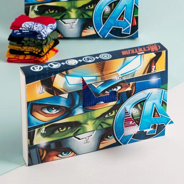 Набор носков "Superhero" 6 пар в адвент коробке, "Мстители", 16-18 см от компании Интернет-гипермаркет «MALL24» - фото 1