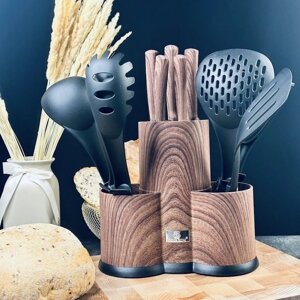 Набор ножей и кухонных принадлежностей 12 предметов на подставке нержавеющая сталь
