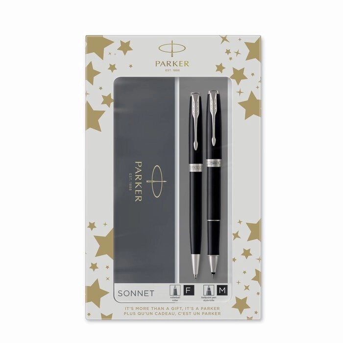 Набор Parker SONNET BLACK CT: ручка шарик 1.0 черн+ручка-роллер 1.0 черн, подар/уп 2093259 от компании Интернет-гипермаркет «MALL24» - фото 1