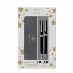 Набор Parker SONNET BLACK CT: ручка шарик 1.0 черн+ручка-роллер 1.0 черн, подар/уп 2093259