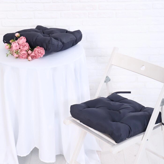 Набор подушек для стула непромокаемых 40х40см 2 шт, цвет т-серый, файберфлекс, грета 20%, пэ от компании Интернет-гипермаркет «MALL24» - фото 1
