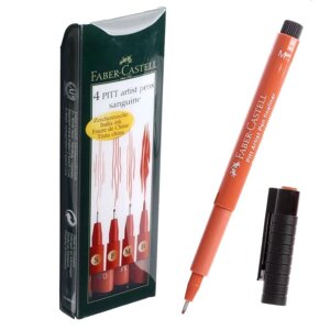 Набор ручек капиллярных 4 штуки (линеры S, F, M; кисть B), Faber-Castell PITT Artist Pen, цвет кровово-красный